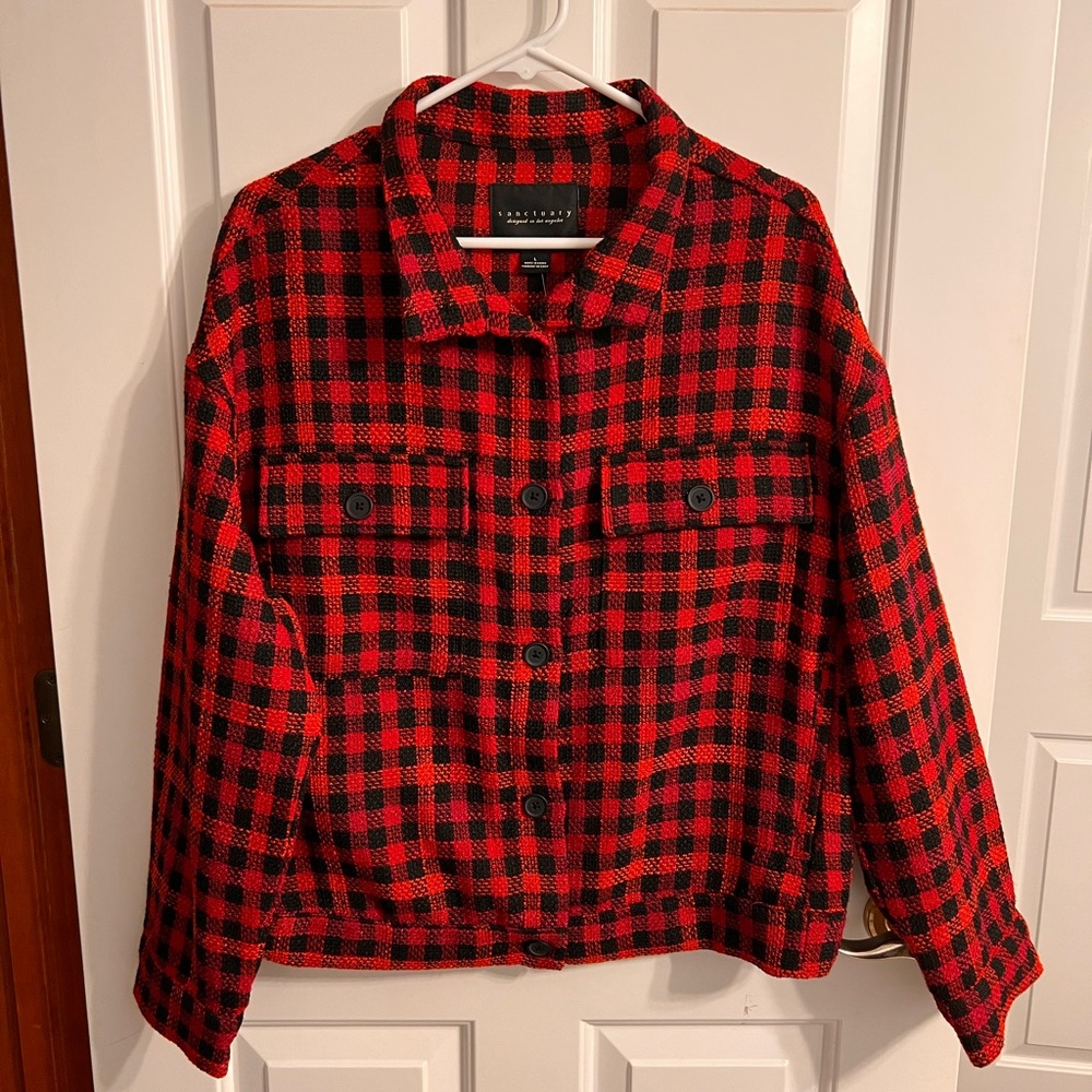 Sanctuary Women's L Ashley Bouclé Knit Buffalo Plaid Jacket